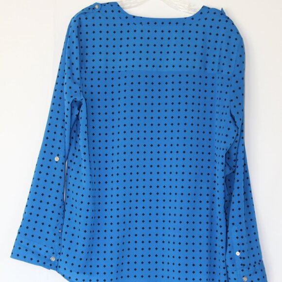 CROFT & BARROW WOMEN DIAMOND CHECK LONG SLEEVE BUTTON BLOUSE TOP SZ L ROYAL BLUE - Picture 16 of 16